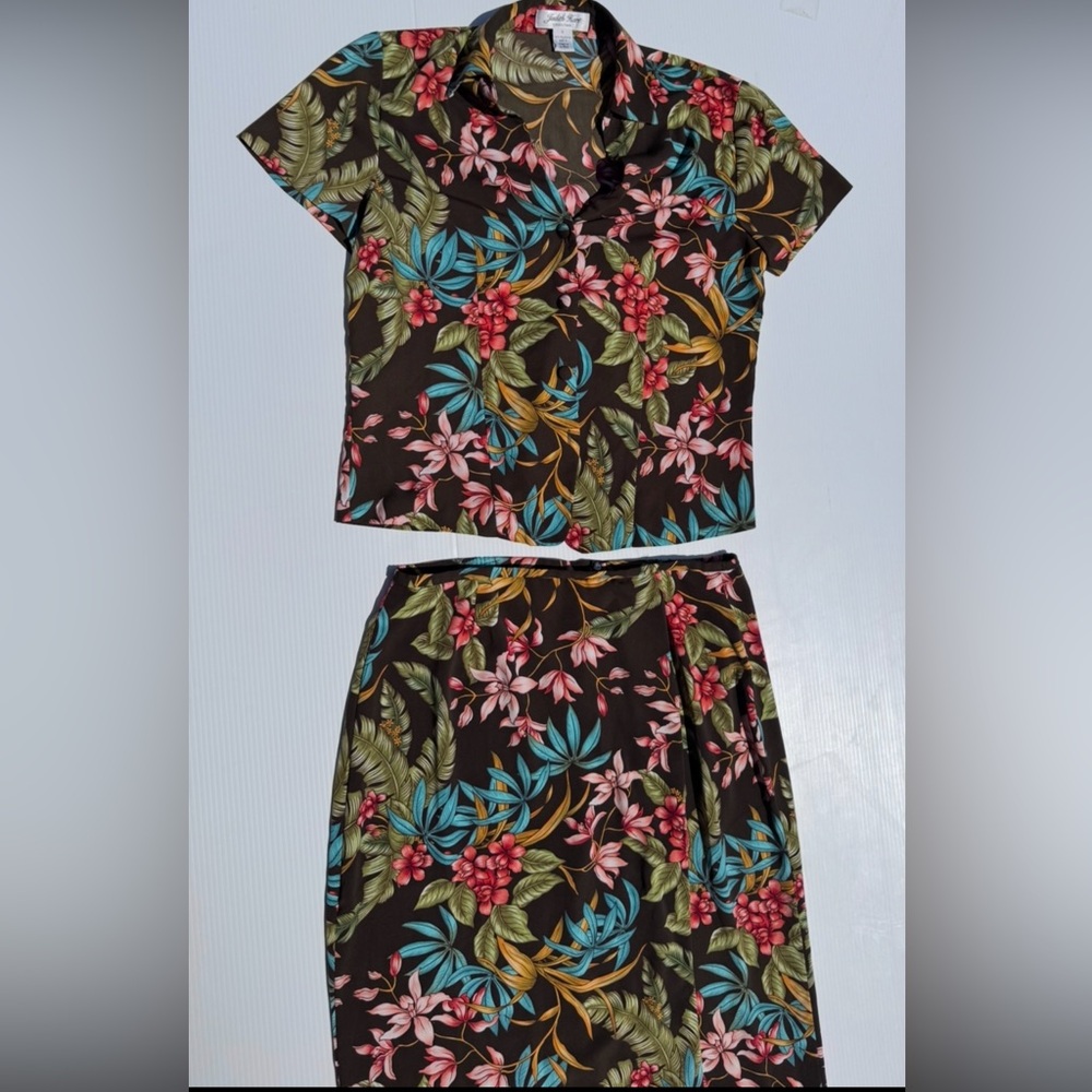 Judith Hart Collection Floral Two-Piece Set Shirt & Maxi Skirt Size 6